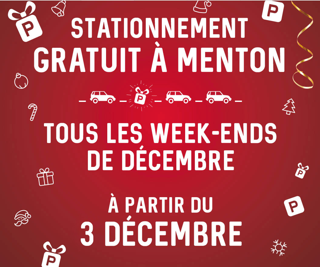 Noël : stationnement gratuit les week-ends à Menton, Nice et Antibes !