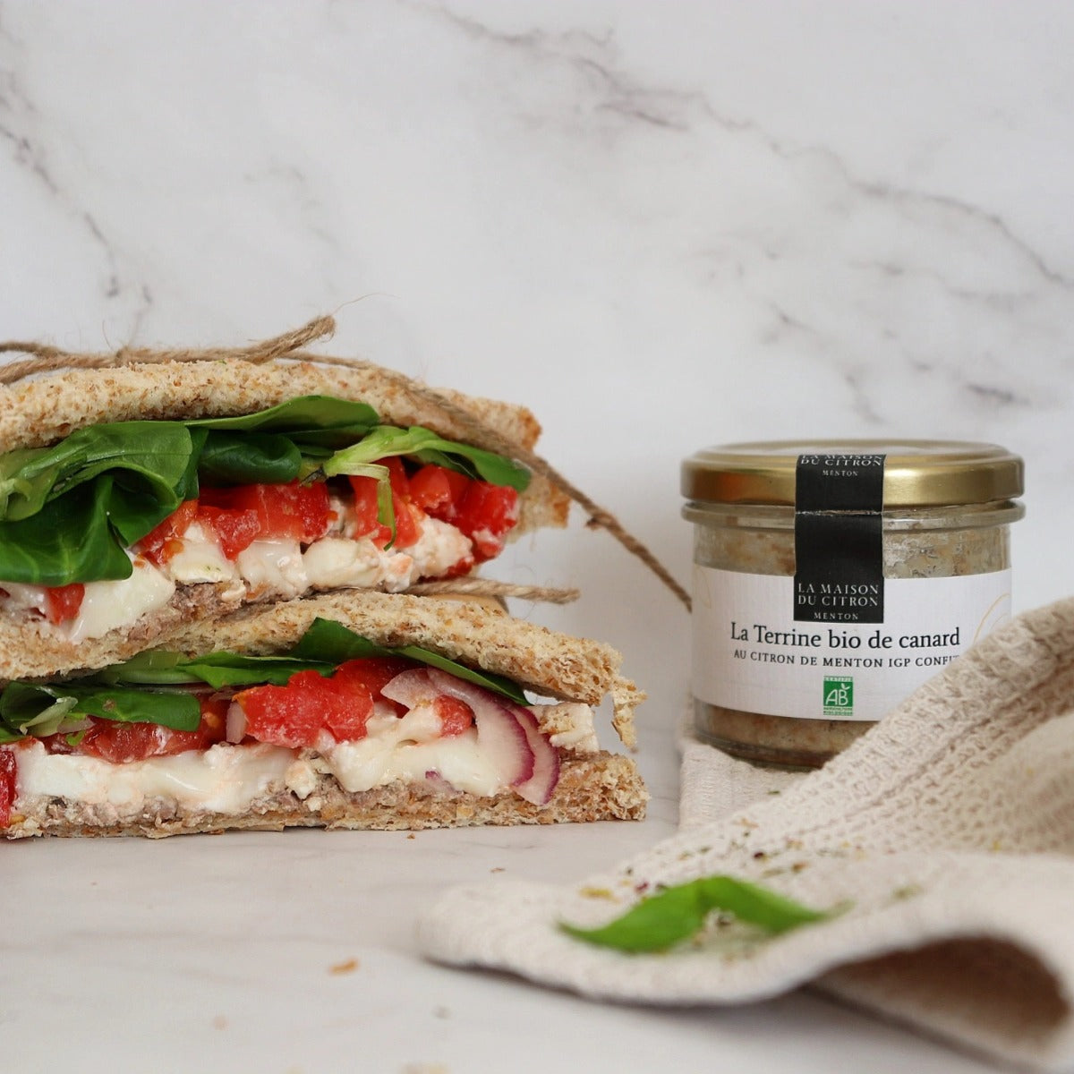 Sandwich avec Terrine de canard au Citron de Menton confit Bio